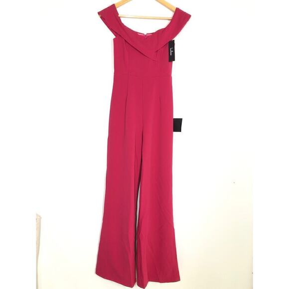 Lulus Love Me Tomorrow Jumpsuit Off The Shoulder Wide Leg Hot Pink NWT Size XS - Picture 6 of 12